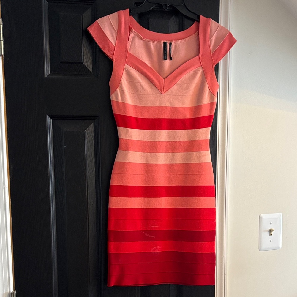 Guess Coral Pink and Red Striped Dress
